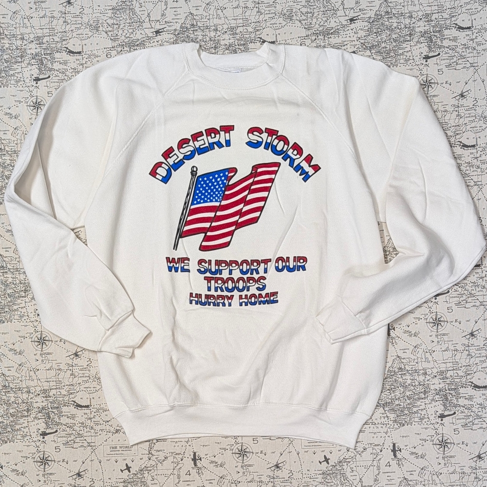 Vintage Hanes White Desert Storm Support Our Troops Crewneck Sweatshirt Size XL